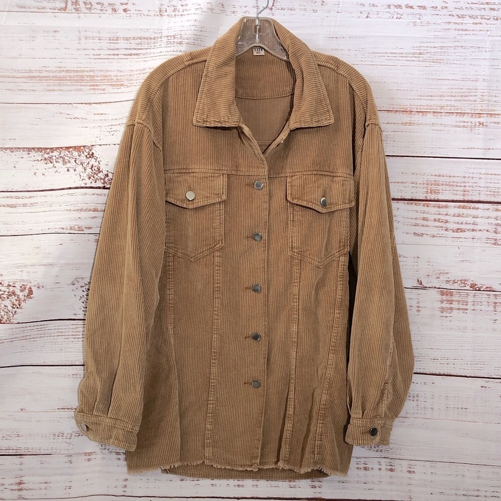 Tan Corduroy Women's or Men’s Long Jacket XL frayed bottom NWOT